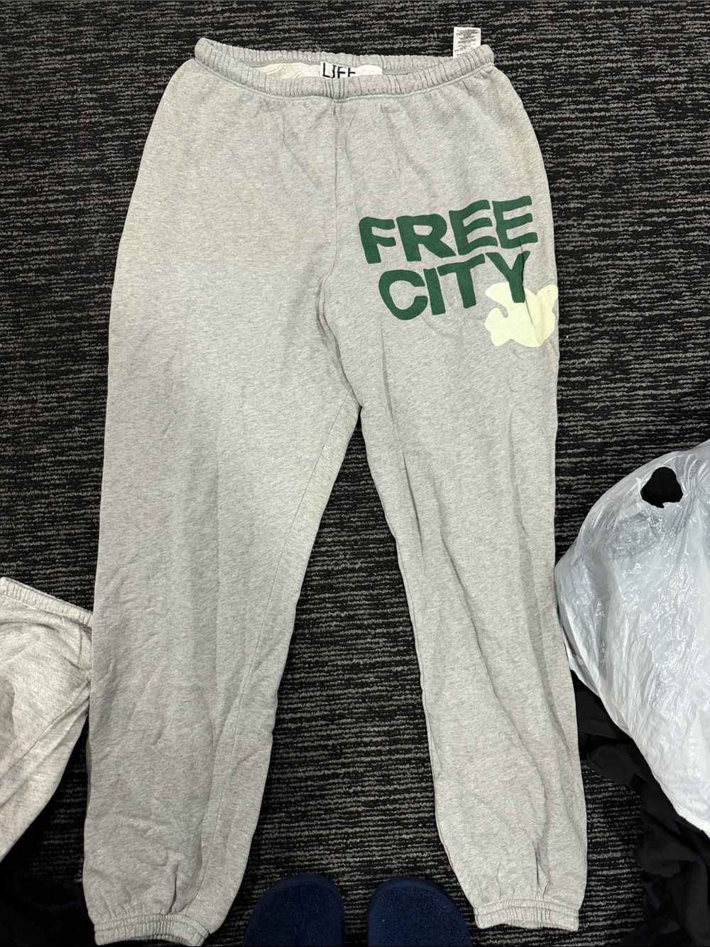 freecity Gray Sweatpants with Green Logo and Cream Accent